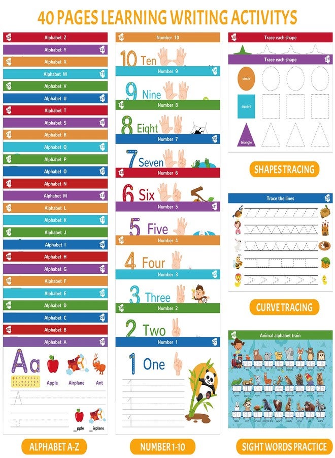 ABERLLS Handwriting Practice Book for Kids, Toddler Preschool Learning Activity for 3 4 5 Year Old, Kindergarten Educational Toys, Montessori Toys Learn Number Letters/ Shapes/ Animal/ Sight Words Workbook - Image 5